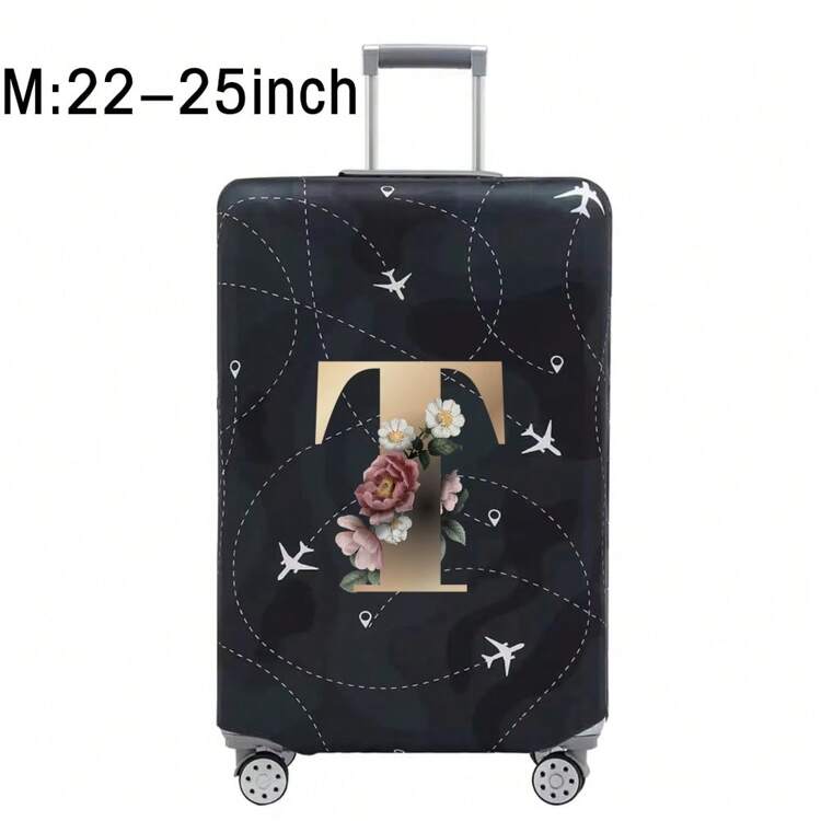 Luggage Cover Travel Case Cover For 18 To 32 Inch Luggage Protector Cases For Men Women Outdoor Holiday Travel Essentials Accessories Polyester Suitcase Elastic Dust Covers Fashion Initial Name A To Z Gold Flower Letter Print Bag For School School Accessories School Stuff - Black - View 62