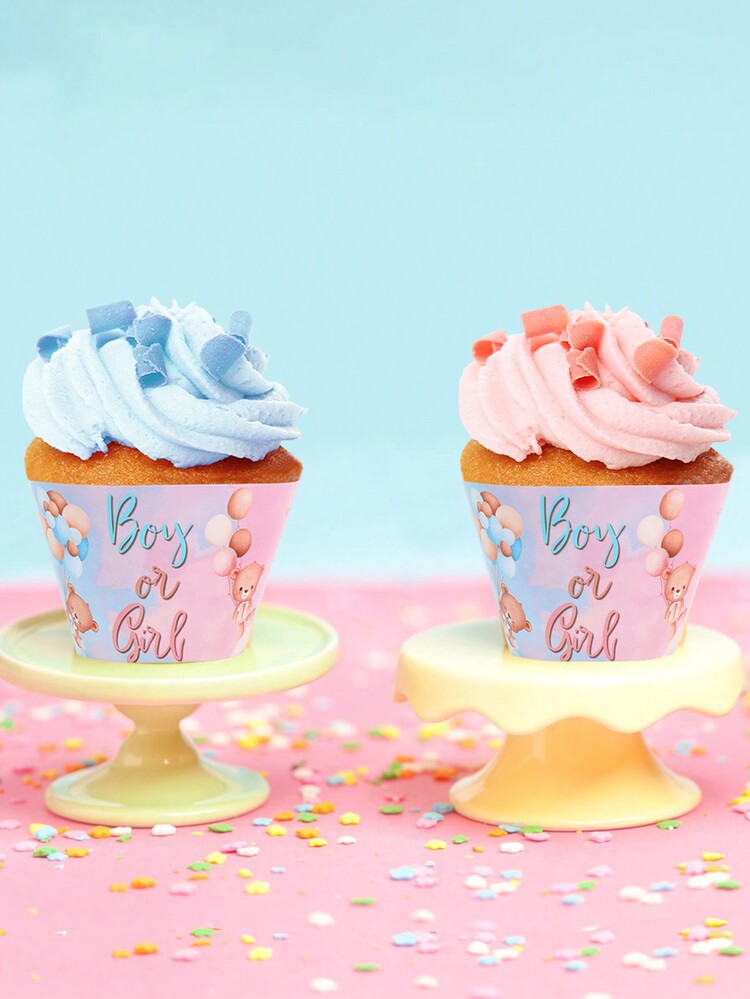 6 piezas Borde de pastel para revelación de género, borde de pastel de predicción de género, decoración de pastel DIY alrededor del borde inserto, suministros para fiesta de cumpleaños y decoración de fiesta - Multicolor - Añade 3