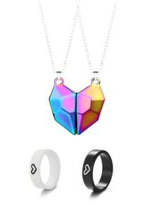 2入組戒指+2入組項鍊，極簡風格具有時尚愛心設計，是送給你最好的朋友的理想禮物 - 彩色 - 查看 10