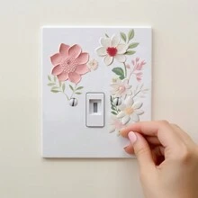 1pc 2D Pink & White Floral Switch Sticker, Self-Adhesive Removable Bedroom Outlet Decorative Sticker, Slight Color Difference May Exist Due To Lighting Conditions - Multicolor - View 2