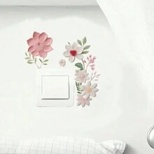 1pc 2D Pink & White Floral Switch Sticker, Self-Adhesive Removable Bedroom Outlet Decorative Sticker, Slight Color Difference May Exist Due To Lighting Conditions - Multicolor - View 5