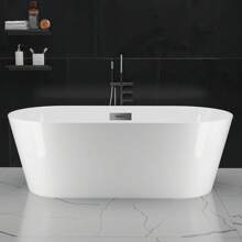59" Freestanding Bathtub, White Acrylic Streamline Stand Alone Soaking Bath Tubs For Adult With Overflow And Drain In , CUPC Certified, Perfect For Your Bathroom-Marine - White - View 1
