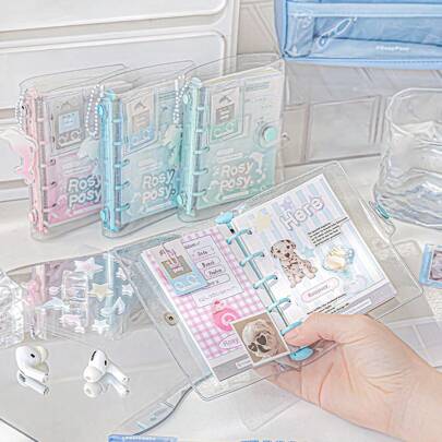 Rosyposy Libreta de diario de 70 hojas con encuadernación de 1 pieza con página interior de color, mini libro de bolsillo portátil con cubierta de PVC transparente linda, viene con pegatinas y etiquetas adhesivas
