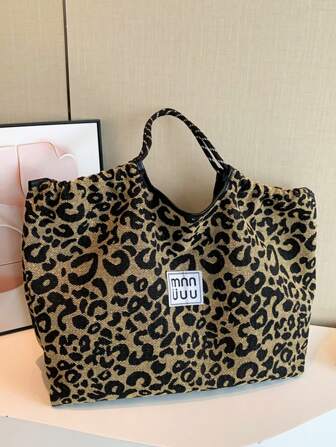 Bolso de hombro con cordón estampado de leopardo, bolso cruzado grande de gran capacidad y moda para el transporte diario, bolso con estampado de leopardo a la moda