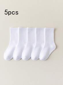 5 Cái/bộ Tất Trắng Đến Giữa Bắp Chân Cho Bé Trai Và Bé Gái, Thích Hợp Cho Thể Thao, Bóng Rổ Và Giày Thường Phù Hợp - Nhiều màu - Xem 1