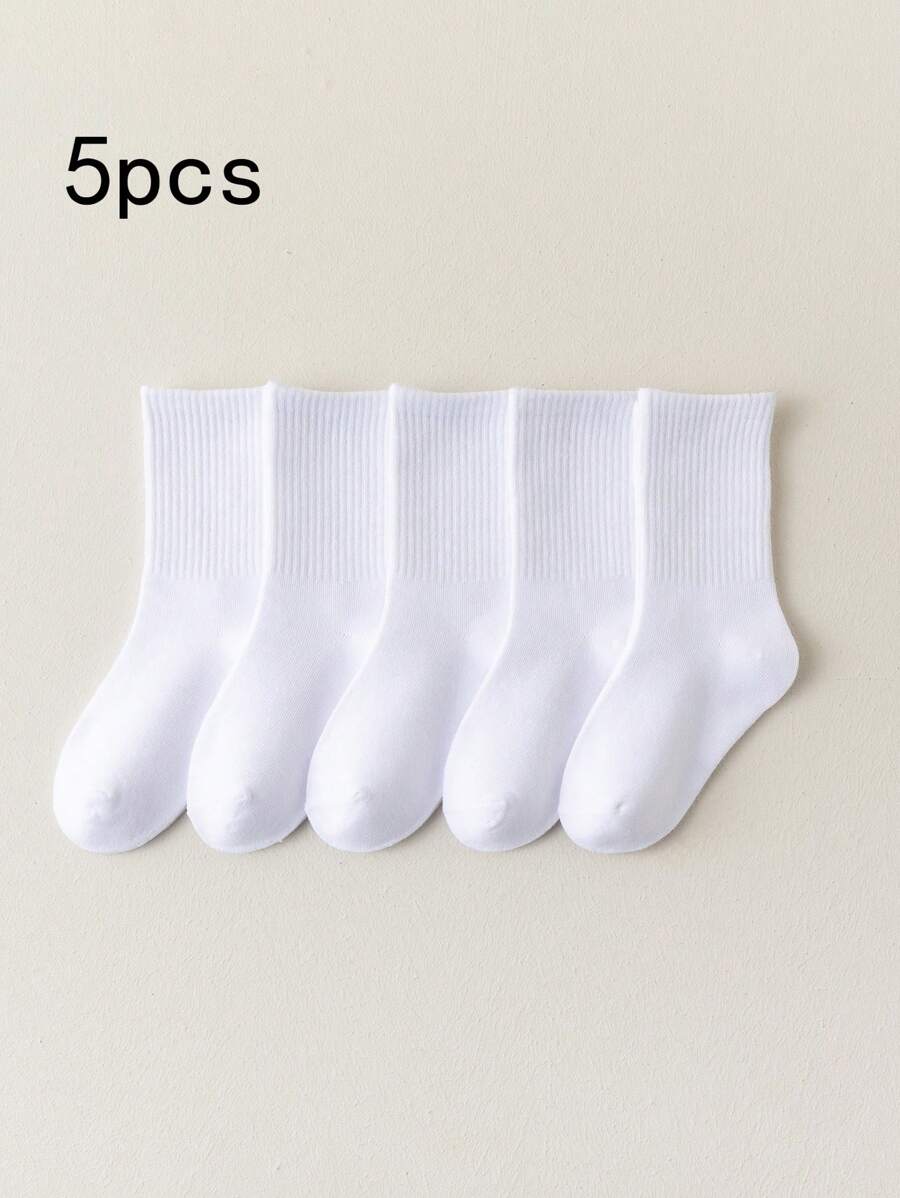 5 Cái/bộ Tất Trắng Đến Giữa Bắp Chân Cho Bé Trai Và Bé Gái, Thích Hợp Cho Thể Thao, Bóng Rổ Và Giày Thường Phù Hợp - Nhiều màu - Xem 1
