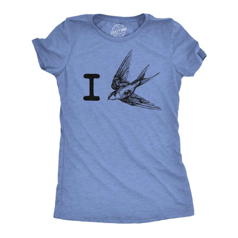 Womens Funny T Shirts I Swallow Sarcastic Bird Graphic Novelty Tee For Ladies Funny Womens T Shirts Cute Vintage Fashion Casual Ladies T-Shirt Gift - 淺石南藍 - 查看 1