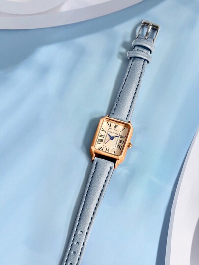 LUCKYFOX 1pc Ladies' Wit Simplistic Business Zinc Alloy Retro Quartz Small Square Dial Leather Strap Watch, As Students Returning To School view 3