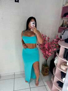Women Two-Piece Outfits - Baby Blue - View 2