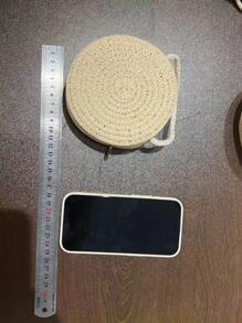 [迷你尺寸] 1 件直径 4.72 英寸平纹编织圆形拉链斜挎包，多种颜色，适合度假、日常使用和女孩 - A - 查看 3