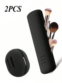 2 Stück Reise Silikon Kosmetiktasche mit Pinselhalter, Silikon Make-up Schwamm Halter, Beauty Ei Organizer, staubdichte multifunktionale Organizer Box, Kosmetiktasche, Aufbewahrung, Kosmetikkoffer, für Reisen, Urlaub, Reiseutensilien, Reisezubehör, Schmuckkästchen, Tasche, Pinselhalter, Parfümorganisator, Geschenktasche, Geschenke für Frauen, Weihnachtsgeschenke, Geschenkideen für Frauen, Raumdekoration - Schwarz - Übersicht 1