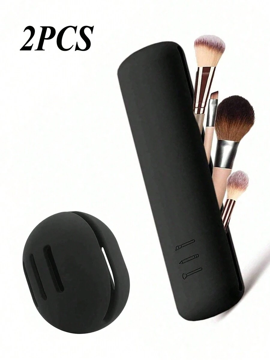 2 Stück Reise Silikon Kosmetiktasche mit Pinselhalter, Silikon Make-up Schwamm Halter, Beauty Ei Organizer, staubdichte multifunktionale Organizer Box, Kosmetiktasche, Aufbewahrung, Kosmetikkoffer, für Reisen, Urlaub, Reiseutensilien, Reisezubehör, Schmuckkästchen, Tasche, Pinselhalter, Parfümorganisator, Geschenktasche, Geschenke für Frauen, Weihnachtsgeschenke, Geschenkideen für Frauen, Raumdekoration - Schwarz - Übersicht 1