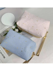 1pc Gold Foil Star Octagonal Cosmetic Storage Bag, Zipper Toiletry Bag, Portable Makeup Bag - Multicolor - View 7