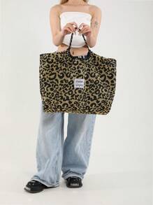 Leopard Print Drawstring Shoulder Bag, Large Capacity Fashionable Commuter Crossbody Bag,Fashionable Leopard Print Bag, Animal Print Women Bag, Fall Winter Fashionable Cheetah Print Purse For Women - Black - View 3