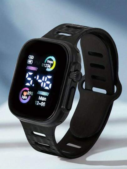 1pc Sports Leisure Square Dial Running Boy's And Girl's Students Electronic Watch, Suitable For Daily Use