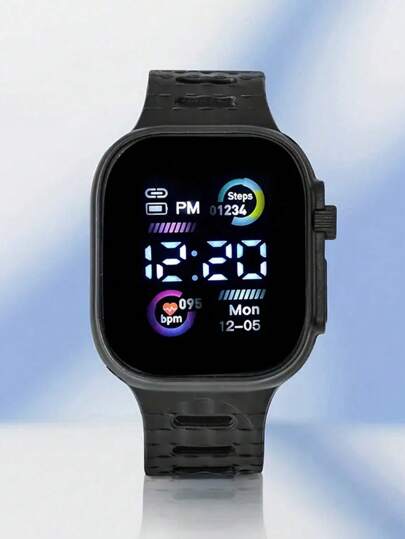 1pc Sports Leisure Square Dial Running Boy's And Girl's Students Electronic Watch, Suitable For Daily Use view 2