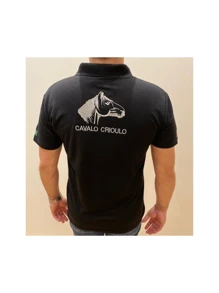 Camiseta Gola Polo Cavalo Crioulo Bordado P ao GG - Preto - Visão 2