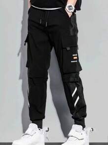 Hombres pantalones cargo con puntada con bolsillo oblicuo de cintura con cordón Jogger Casual Hombre Slimfit Pantalón Entubado Moda Hombres Pantalones cargo de cintura con cordón