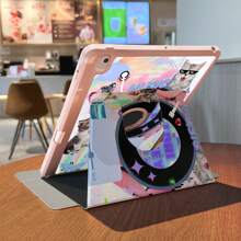 Khe cắm bút+720° Xoay Hộp đựng IPad Pro 2024 13-Inch/5th /6th/Pro 1st 2nd/7th /Air 2024 4th 5th Gen/8th /9th Gen/4th Gen 10 Lỗ LOGO Chống sốc Da PU Mèo dễ thương Chó Hoa văn cổ điển Vỏ IPad - Màu Hồng  San hô - Xem 5