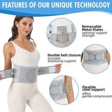 Faja de soporte lumbar con placa de metal para la espalda baja para mujeres y hombres - Gris - Ver 3