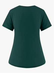 Maglia e pantaloni con tasca da lavoro elasticizzati in tinta unita opaca per infermiere adatta a lavaggi frequenti a mano, abiti con interno spazzolato traspirante, set da chirurgo - Verde Scuro - Visualizzare 6