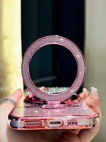 Bộ 3 trong 1 hoàn chỉnh: Vỏ điện thoại chống sốc mạ điện + Nhãn dán lấp lánh + Đế gương mỹ phẩm, Tương thích với sạc không dây - Bạc - Xem 4