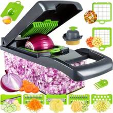 1 Set Multifunktions-Zerkleinerer,16 in 1 Lebensmittel-Zerkleinerer 8 Klingen-Schneider mit Behälter, Küche Gemüse Zwiebel Zerkleinerer Schnellschneider, Kartoffel Shredder Salat Zerkleinerer Camping