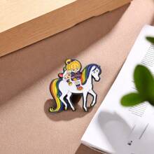 Cute Sun, Rainbow & White Horse Metal Brooch Badge, Versatile Decoration For Clothes, Backpack, Hat; Suitable As A Small Gift For Friends And Classmates Valentines - Multicolor - View 2