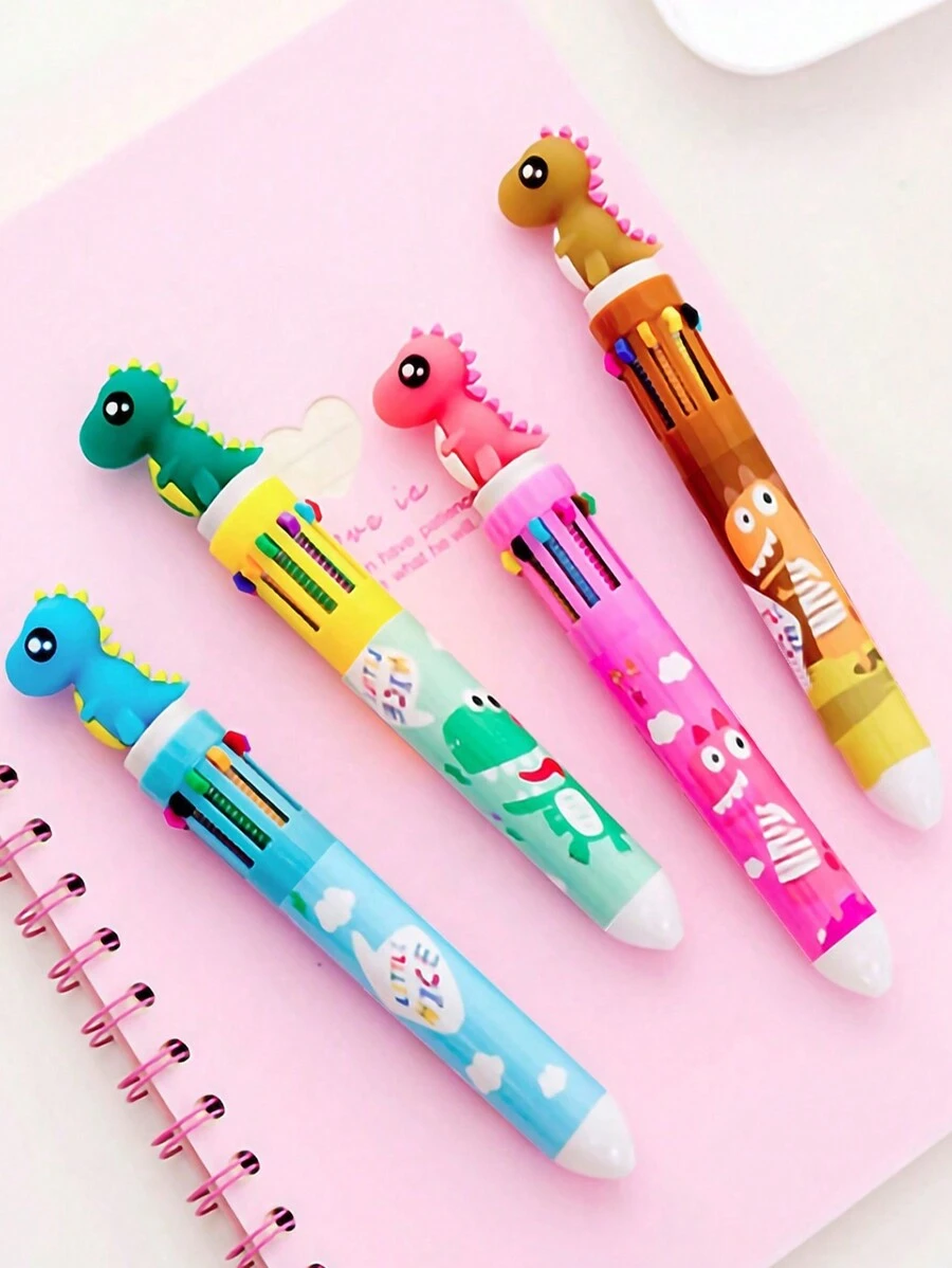 1pc Cartoon Dinosaur Multicolor Ballpoint Pen With 10 Refills, Cute Animal Design Multifunctional Stationery Ballpoint Pen - Multicolor - View 1