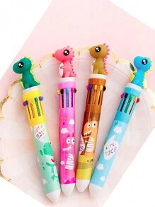 1pc Cartoon Dinosaur Multicolor Ballpoint Pen With 10 Refills, Cute Animal Design Multifunctional Stationery Ballpoint Pen - Multicolor - View 6