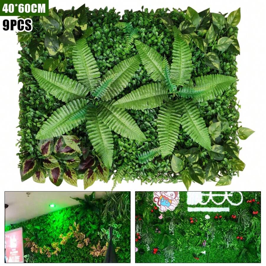 HOHOBLA LOYALHEARTDY-BTG 9Pcs 23.62"X15.75"X1.57" Artificial Mat Greenery Panels Topiary Hedge Plant, Privacy Hedge Screen Suitable For Outdoor Garden Backyard Fence Fence Privacy Screen And Indoor Wall Decor[Best Gift For Family&Friends] Wedding Party Favors Room Decor Bride - Green - View 1