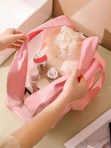 1pc 沙滩包托特沙滩包手提包，大容量双层加厚沙滩包，女士手提包，透明手提包，防水洗漱包，化妆包，透明化妆品收纳包，时尚简约防水适合户外活动、露营海滩、泳池、居家、健身，适合女孩、女士、妻子、女朋友、母亲作为礼物 - 粉色 - 查看 3