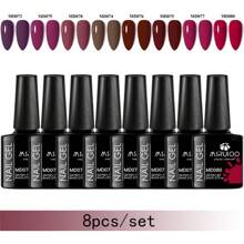 Set/Kit 8 pezzi da 8ml di smalto gel unghie glitterato, serie di colori viola, rosa, marrone, rosso, smalto semipermanente, da immergere, per unghie UV LED, per manicure