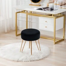 Duhome Velvet Ottoman, Makeup Vanity Stool, Contemporary Stool, Mongolian Round Metal Stool, Vanity Stool, Furry Ottoman Stool, Modern Accent Stools, Pink