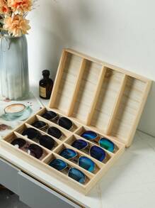 1 Peça Caixa de Armazenamento de Óculos de Grelha Múltipla de Madeira Natural, Bandeja Organizadora Multiuso de Jóias para Mesa, Bandeja de Exposição de Armazenamento de Óculos para Vitrine de Loja, Bandeja de Comercialização, Chá de Revelação de Gênero, Perfeito para Aniversários, Casamentos, Festas, O Presente Perfeito para Colegas, Amigos e Família, Volta às Aulas