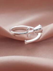 Elegant And Stylish Silver-Plated Copper Rose Toe Ring, Adjustable Size For Both Foot And Hand - 1.87cm - View 2