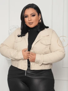 Plus Size Denim Jackets - Beige - View 4