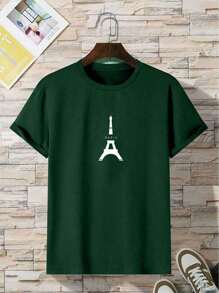 Men's T-Shirt With Tower Print - Green - View 2