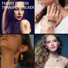 WB 2PCS Harry Potter Officially Licensed Tattoo Stickers Washable Long-Lasting Not Easy To Fade Good Body Effect Water Transfer Sticker Colorful Geometric Four College Hogwarts Logo - Black - View 4