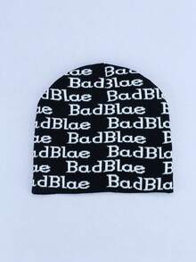 1 件 Badblae 刺繡字母針織帽秋冬戶外旅行保暖針織無邊帽通用尺寸 - 黑色 - 查看 2