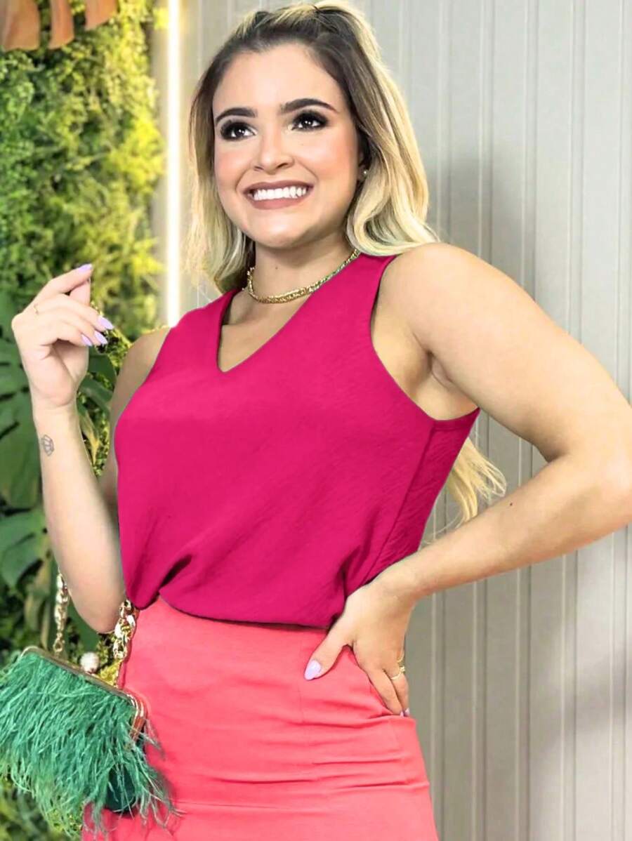 Women Tank Tops & Camis - 玫紅色 - 查看 1