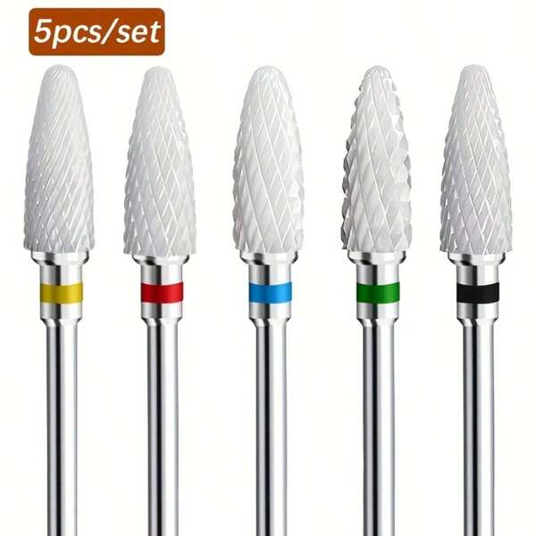 Juego de 5 brocas de cerámica para taladro de uñas de carburo de tungsteno, brocas de fresado giratorias para cortar uñas, herramienta de manicura y pedicura para máquina de taladro eléctrico