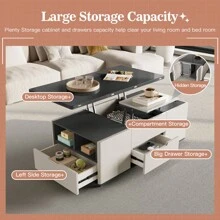 Lift Top Coffee Table With 4 Stools, 3 In 1 Multi-Function Center Table, Modern Lift Tabletop Coffee Table, Extendable Dining Table For Living Room, Guyii - Light Grey - View 10