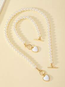 2pcs/Set Fashionable & Elegant Heart Decor Necklace & Bracelet Set, Suitable For Women's Daily, Party, Banquet, Holiday Travel Wear, Gift