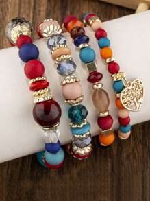 Conjunto de 4 Pulseiras Elásticas de Contas Acrílicas Coloridas Estilo Vintage e Elegante para Mulheres, Adequadas para Festivais, Aniversários, Encontros, Danças, Festas, Casamentos, Feriados, Compras, Deslocamentos Diários.
