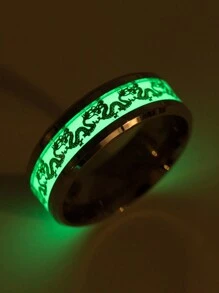 1 Pc Fashion Chinese Dragon Luminous Stainless Steel Rings For Men Jewelry Accessories Classical Men Rings Engagement Wedding Band Valentine's Day Gift,Mom,Mother,Mother's Day,Gift - Silver - View 1