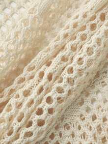 Women Plain Simplex Everyday Hollow-Out Cardigan - Beige - View 5