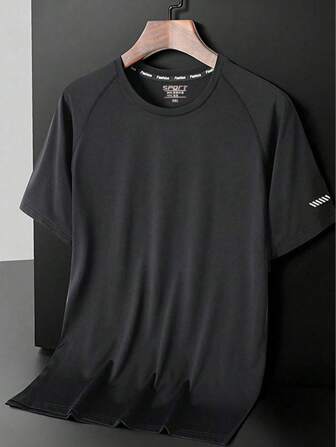 Men's Summer Fashionable Casual Sports Set, Thin Fitted Sports Ice Silk T-Shirt