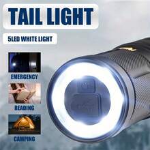 Tokeyla 1PC LED Rechargeable Flashlight With High Brightness, Powerful Tactical Flashlight, 5 Adjustable Modes, Multifunctional Flashlight, Ideal For Emergency Situations, Camping, Hiking, Etc - Black - View 4