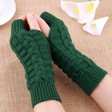 女士半指羊毛針織手套，柔軟溫暖，適用於冬季